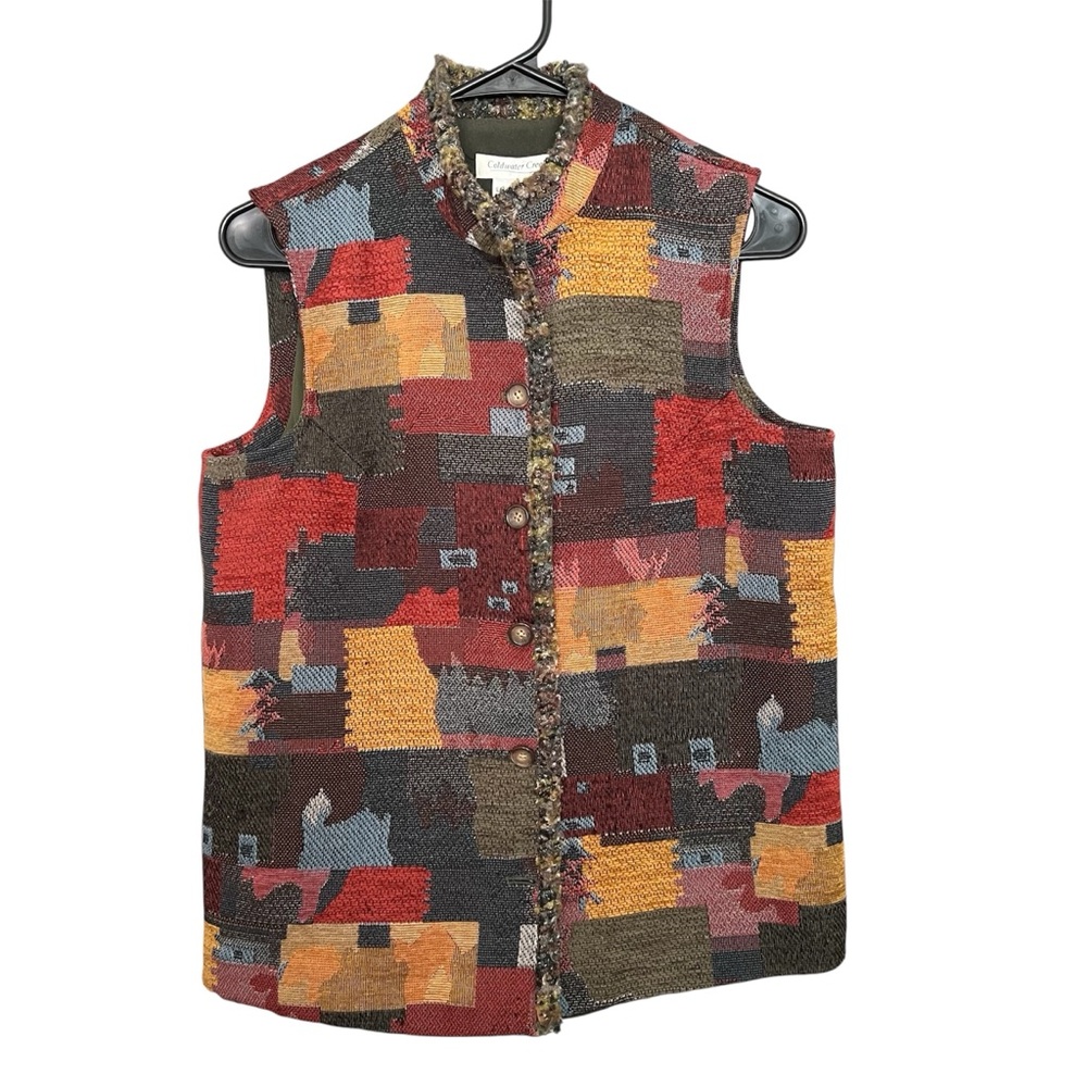 Coldwater Creek Patchwork Vest Multi SZ S Boho Hipster Artsy Cabincore Grandma